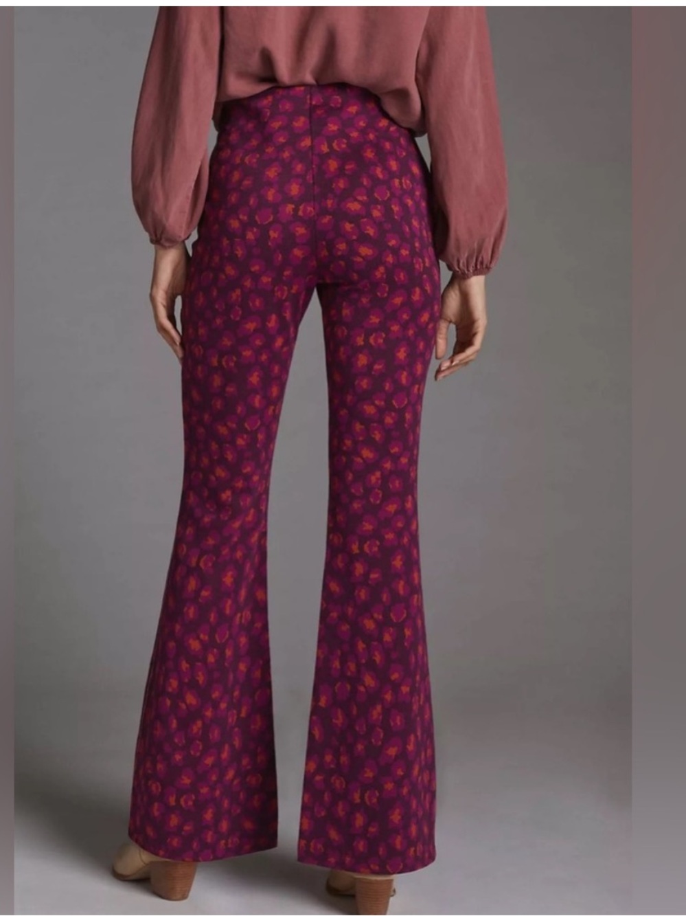 Anthropologie Maeve Knit Flare Pants Plum - Picture 3 of 9